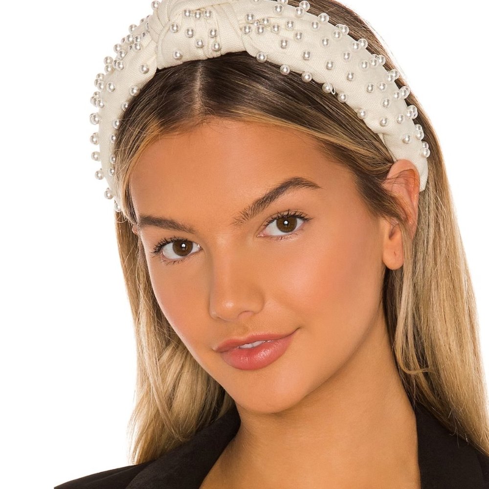 Lele Sadoughi Velvet Pearl Pink Headband